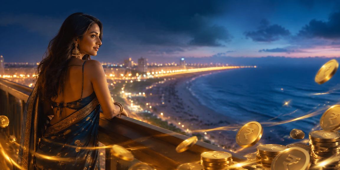 Chennai Marina Beach showing a bonus currency symbol for players
